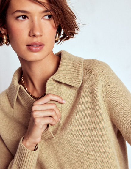 Marion Merino Henley Jumper-Camel Melange