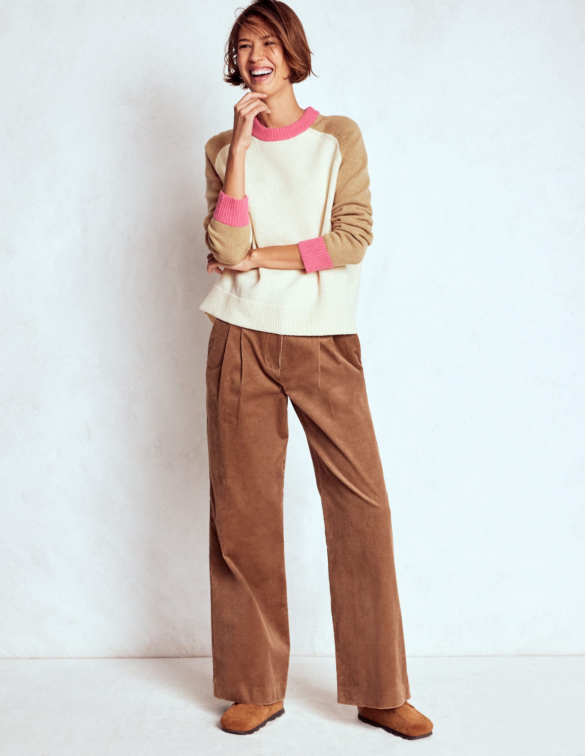 Marion Merino Jumper-Warm Ivory, Colourblock - Image 1