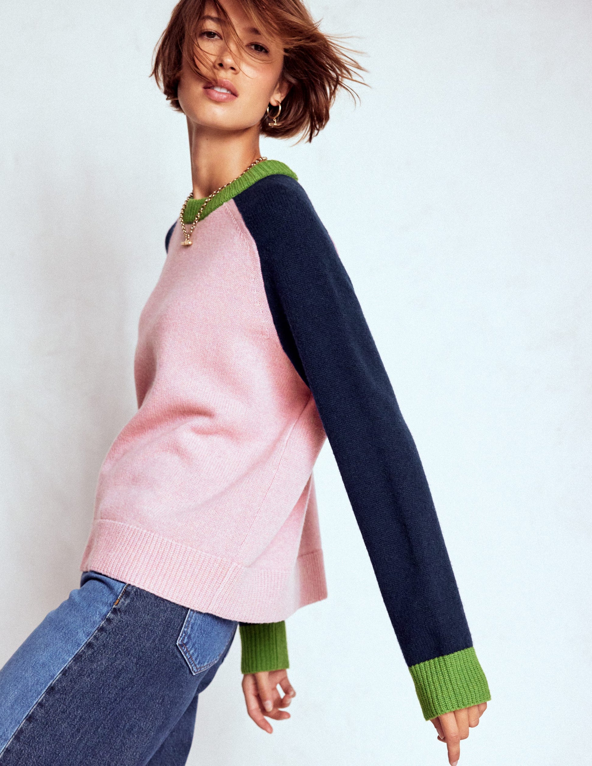 Marion Merino Jumper-French Pink, Navy Colour Block-1