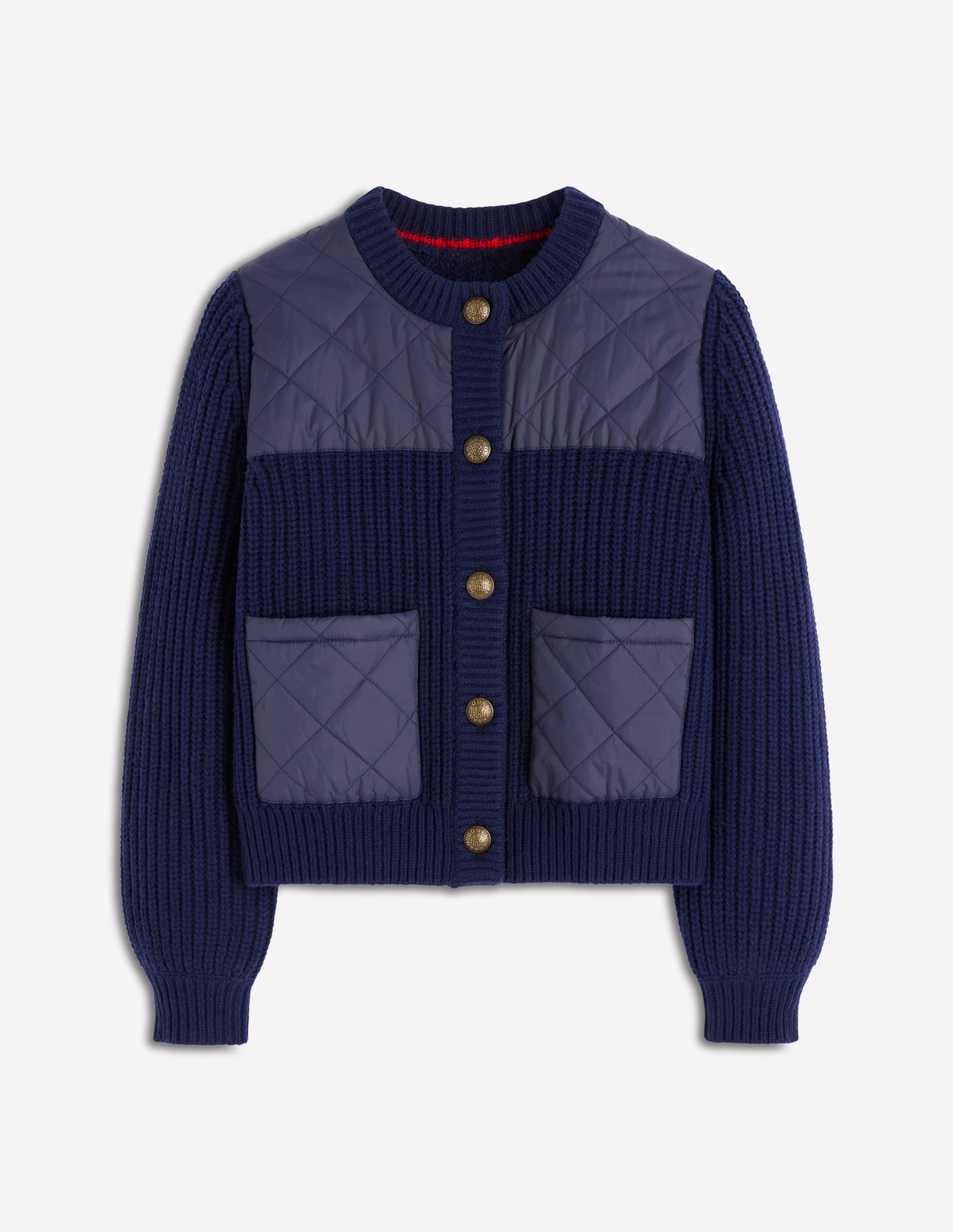 Short Quilted Knitted Jacket-Navy-7