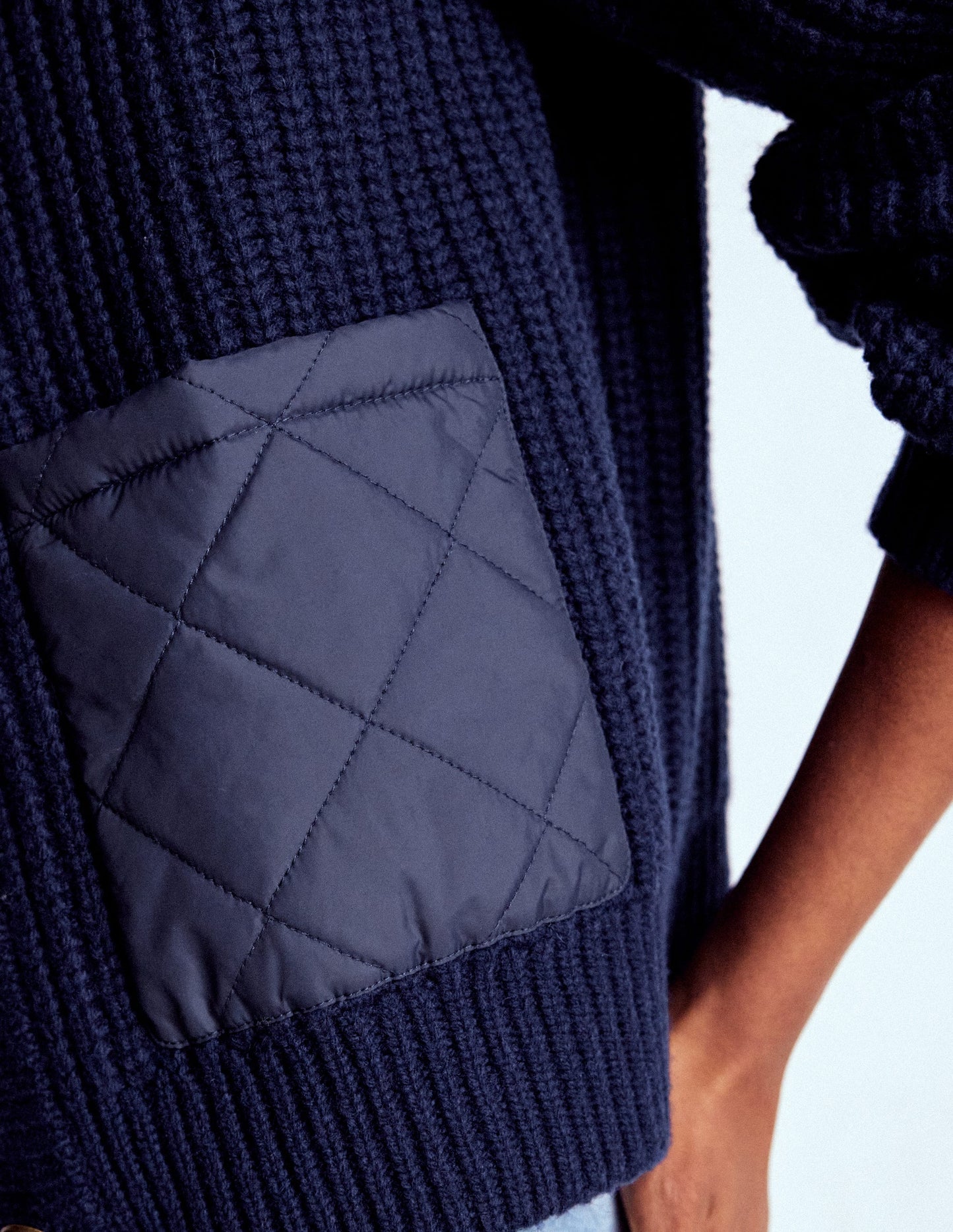 Short Quilted Knitted Jacket-Navy