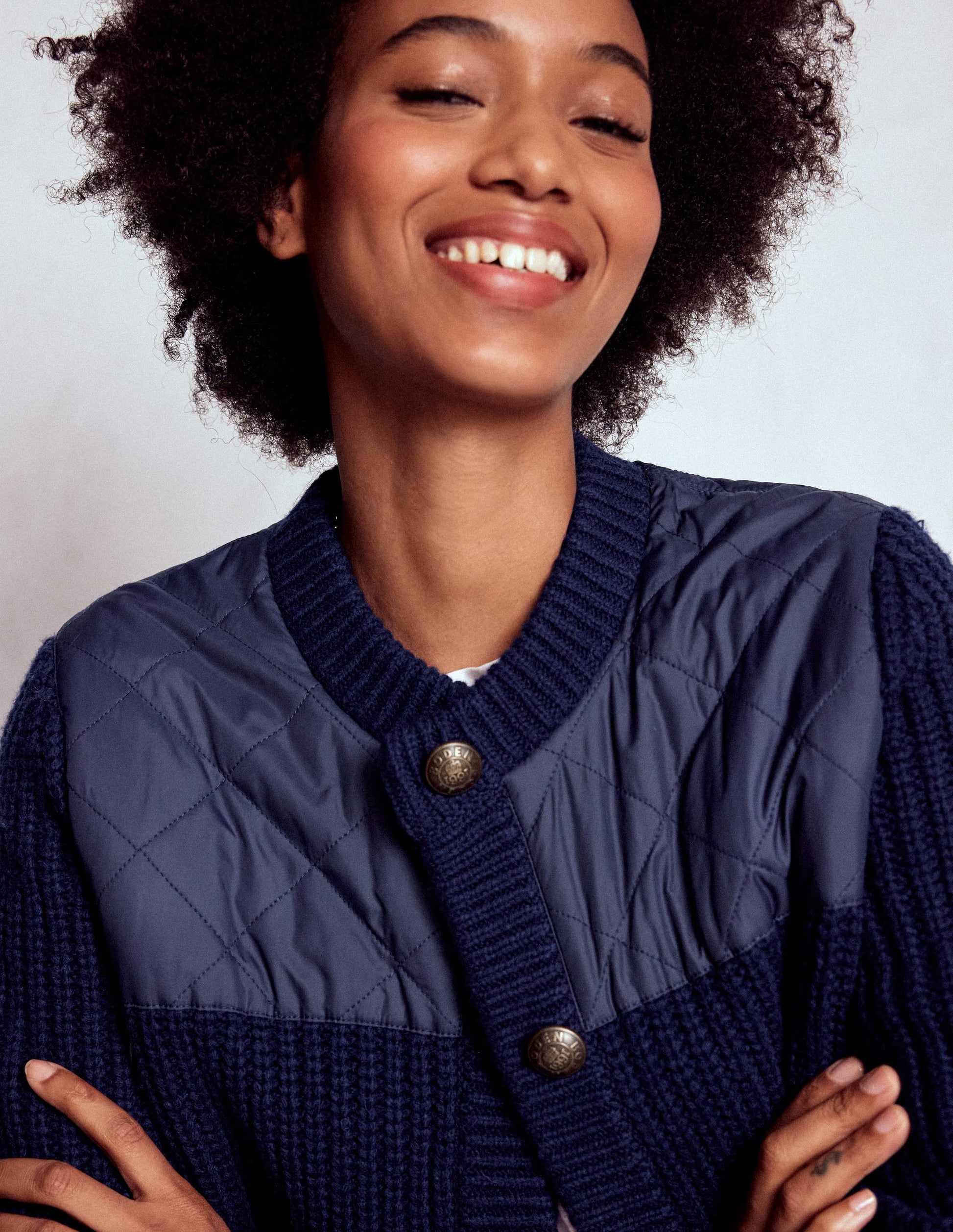 Short Quilted Knitted Jacket-Navy-6