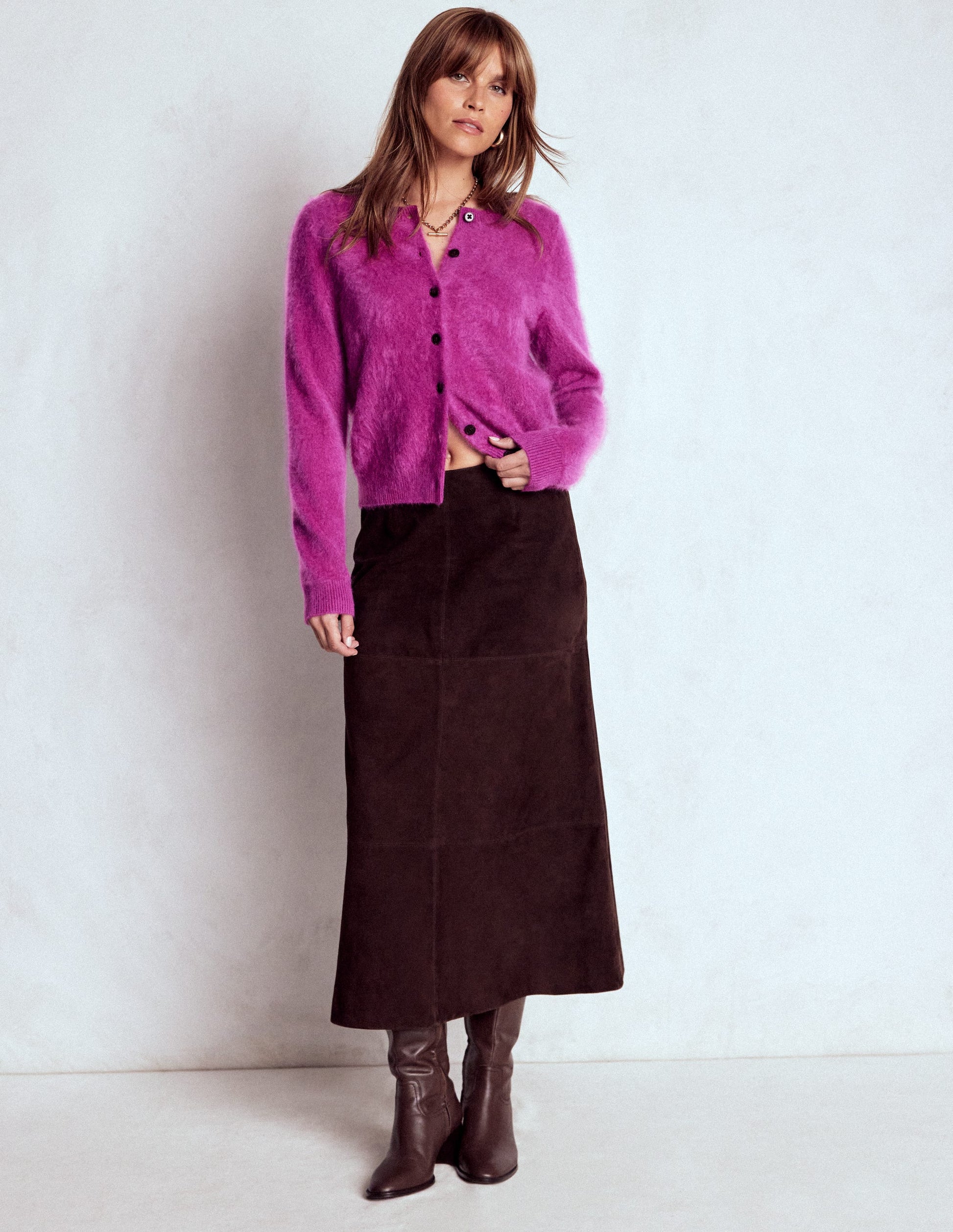 Brushed Crop Cashmere Cardigan-Regal Purple-4