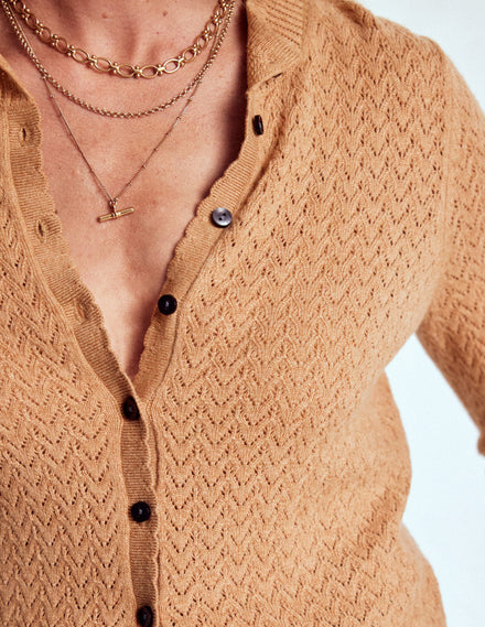 Diane Pointelle Cardigan-Camel Melange