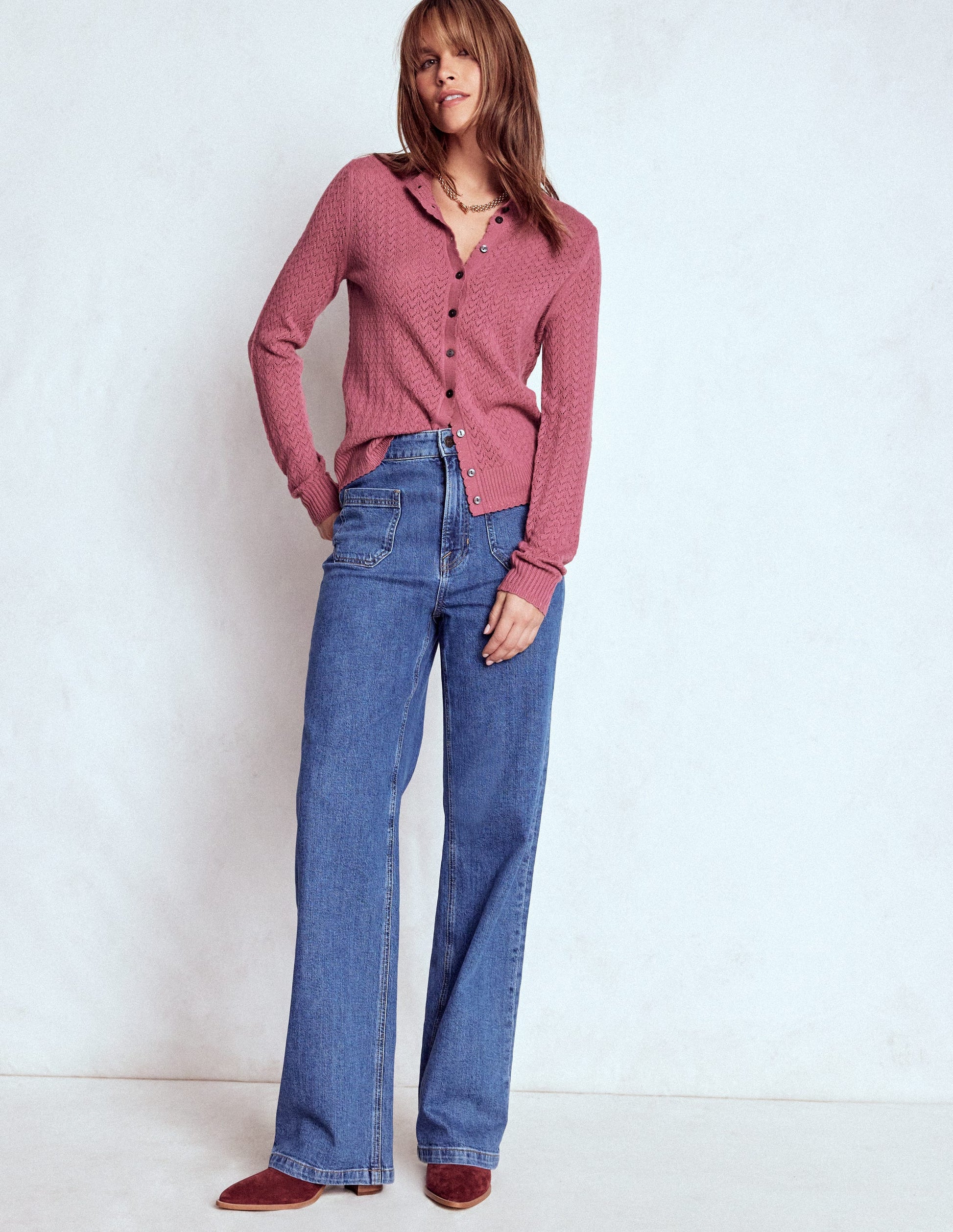 Diane Pointelle Cardigan-Pink Heather-4