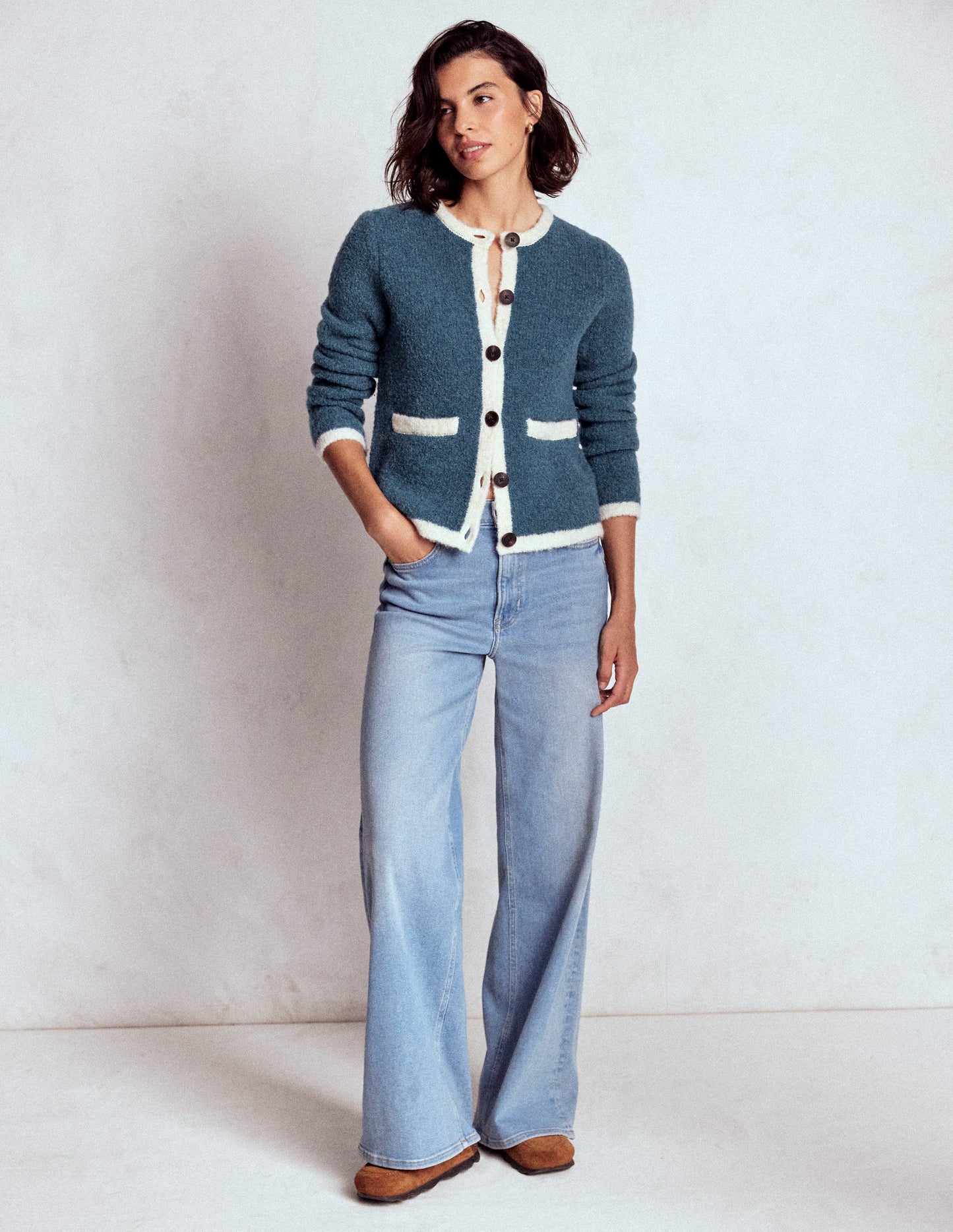 Holly Boucle Knitted Jacket-Denim Blue Boucle