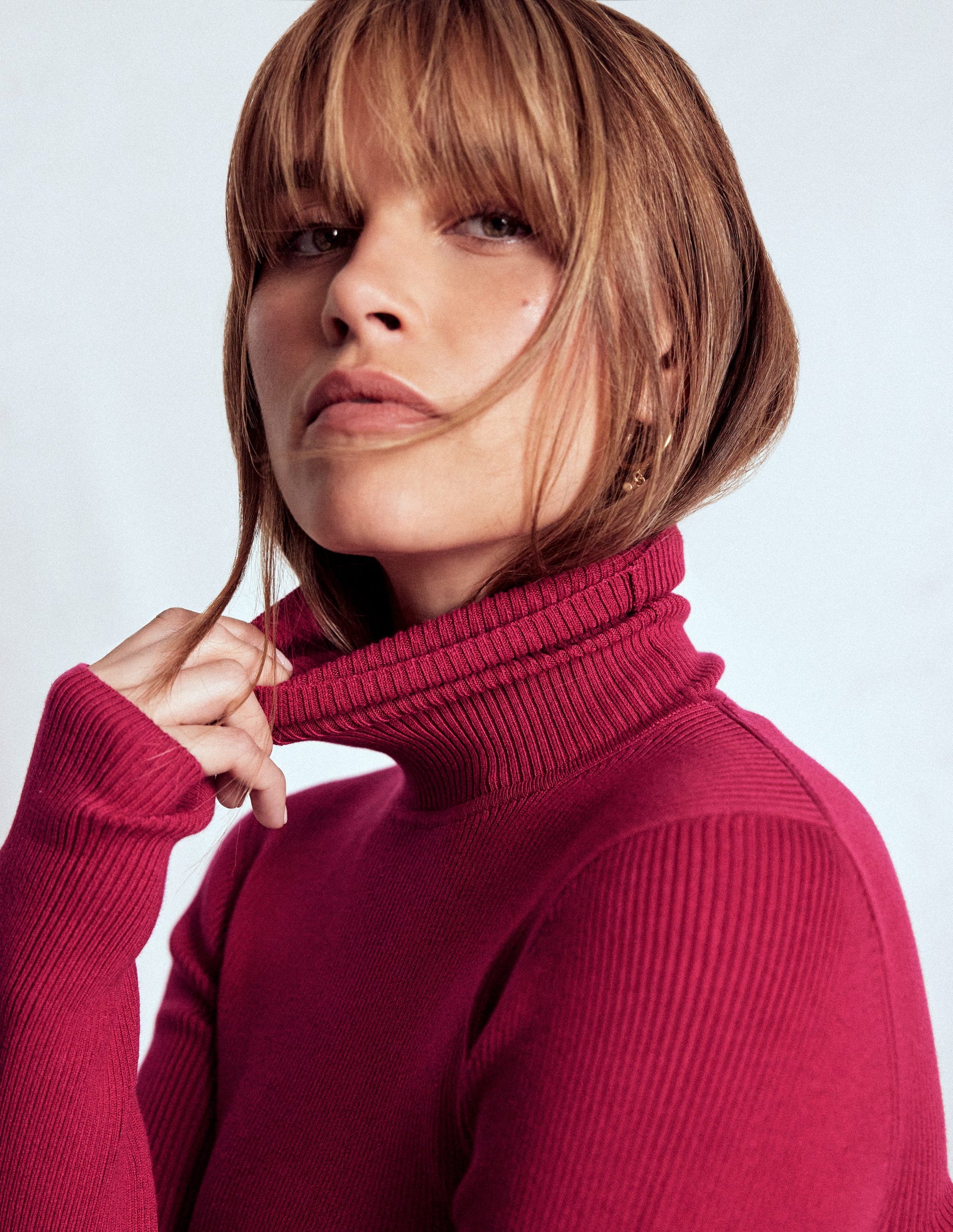 Emilia Cotton Roll Neck Jumper-Bright Cherry-1