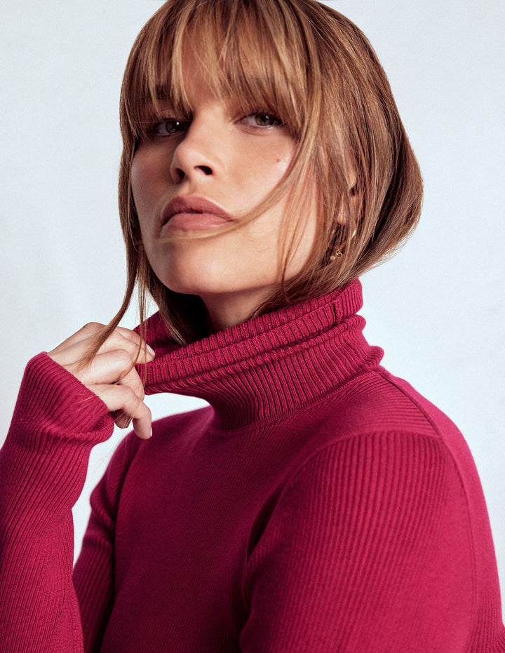 Emilia Cotton Roll Neck Jumper-Bright Cherry