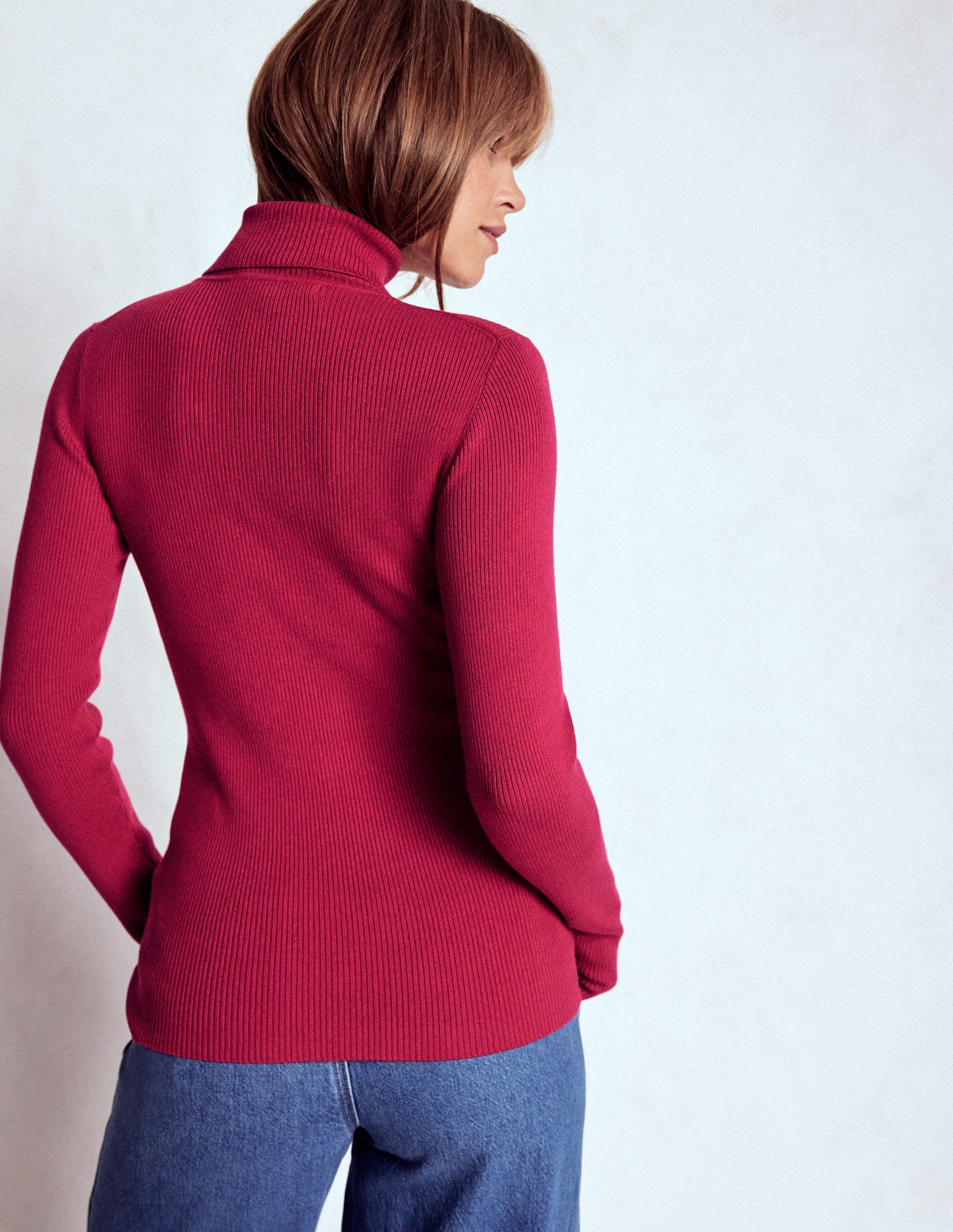 Emilia Cotton Roll Neck Jumper-Bright Cherry - Image 2