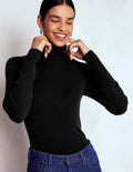 Emilia Cotton Roll Neck Jumper-Black