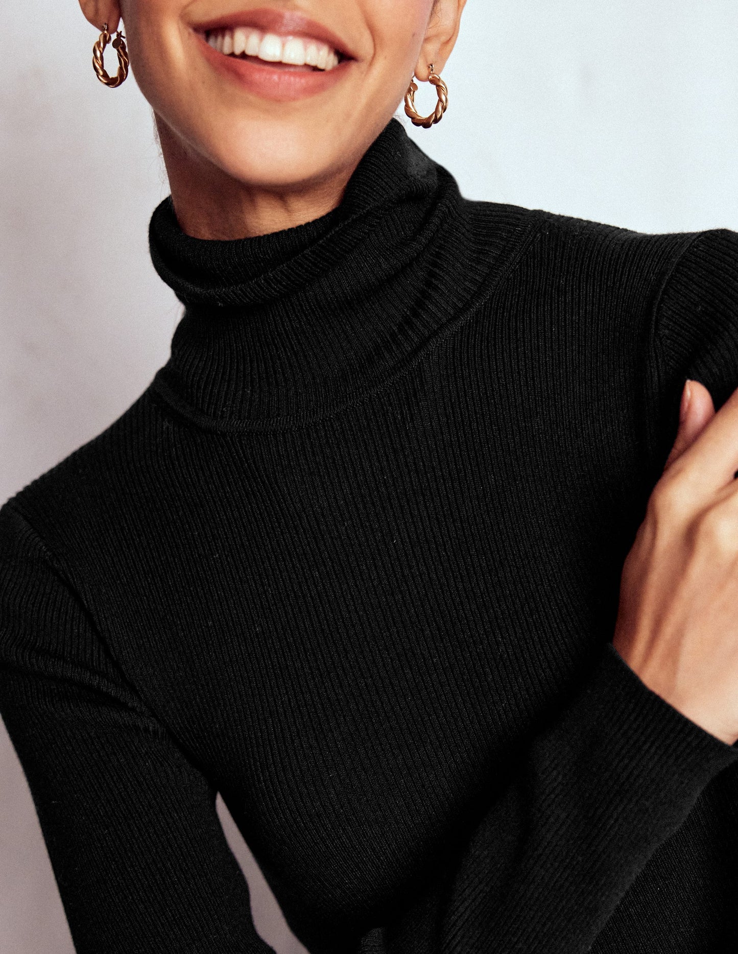 Emilia Cotton Roll Neck Jumper-Black