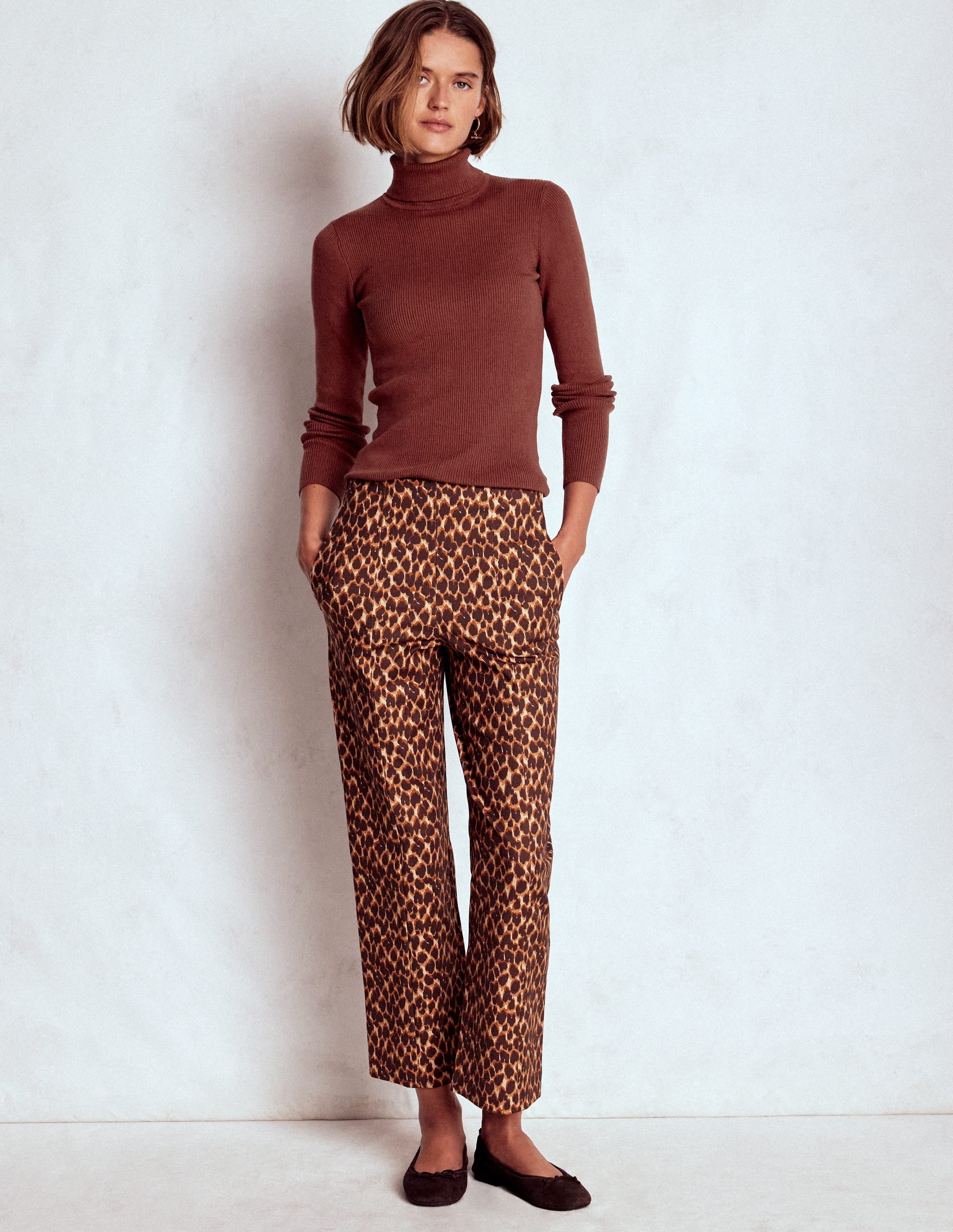 Emilia Cotton Roll Neck Jumper-Hot Chocolate Brown - Image 4