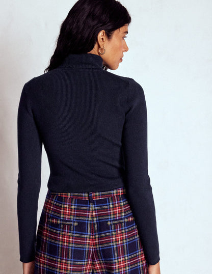 Emilia Cotton Roll Neck Jumper-Navy-3