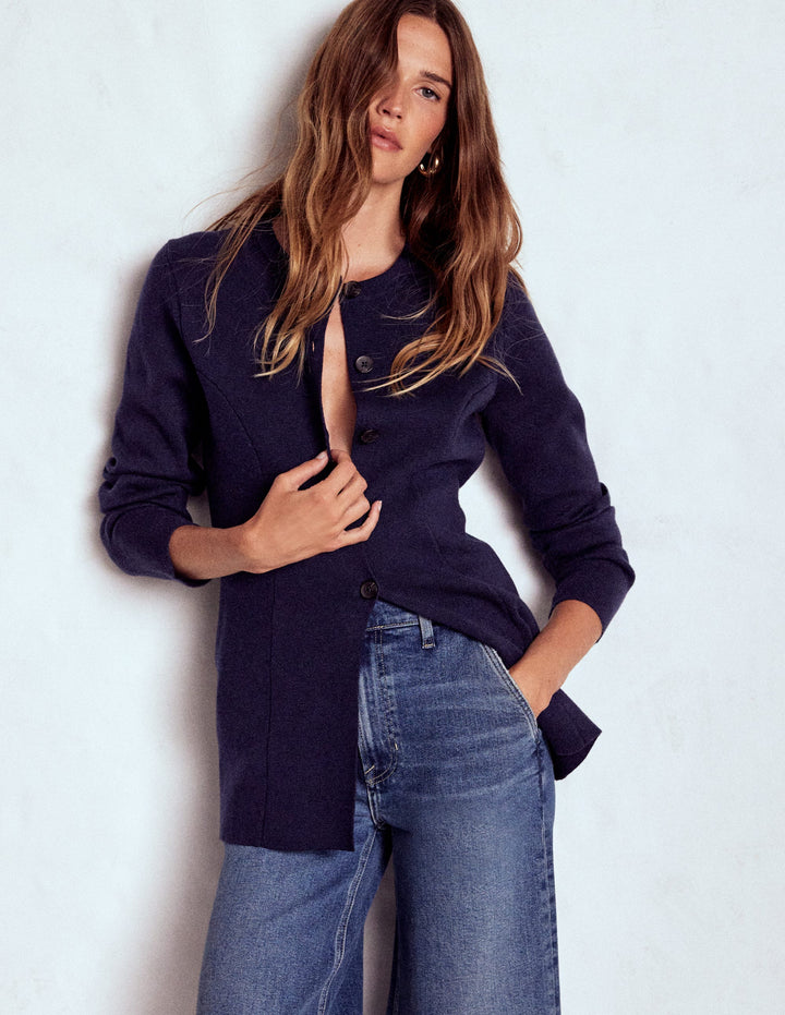 Joanna Fitted Knitted Jacket-Navy