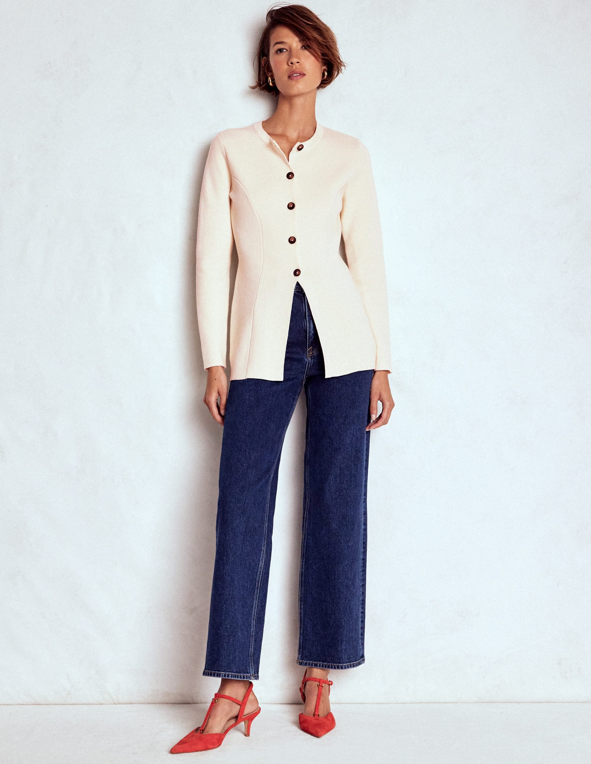 Joanna Fitted Knitted Jacket-Warm Ivory - Image 1