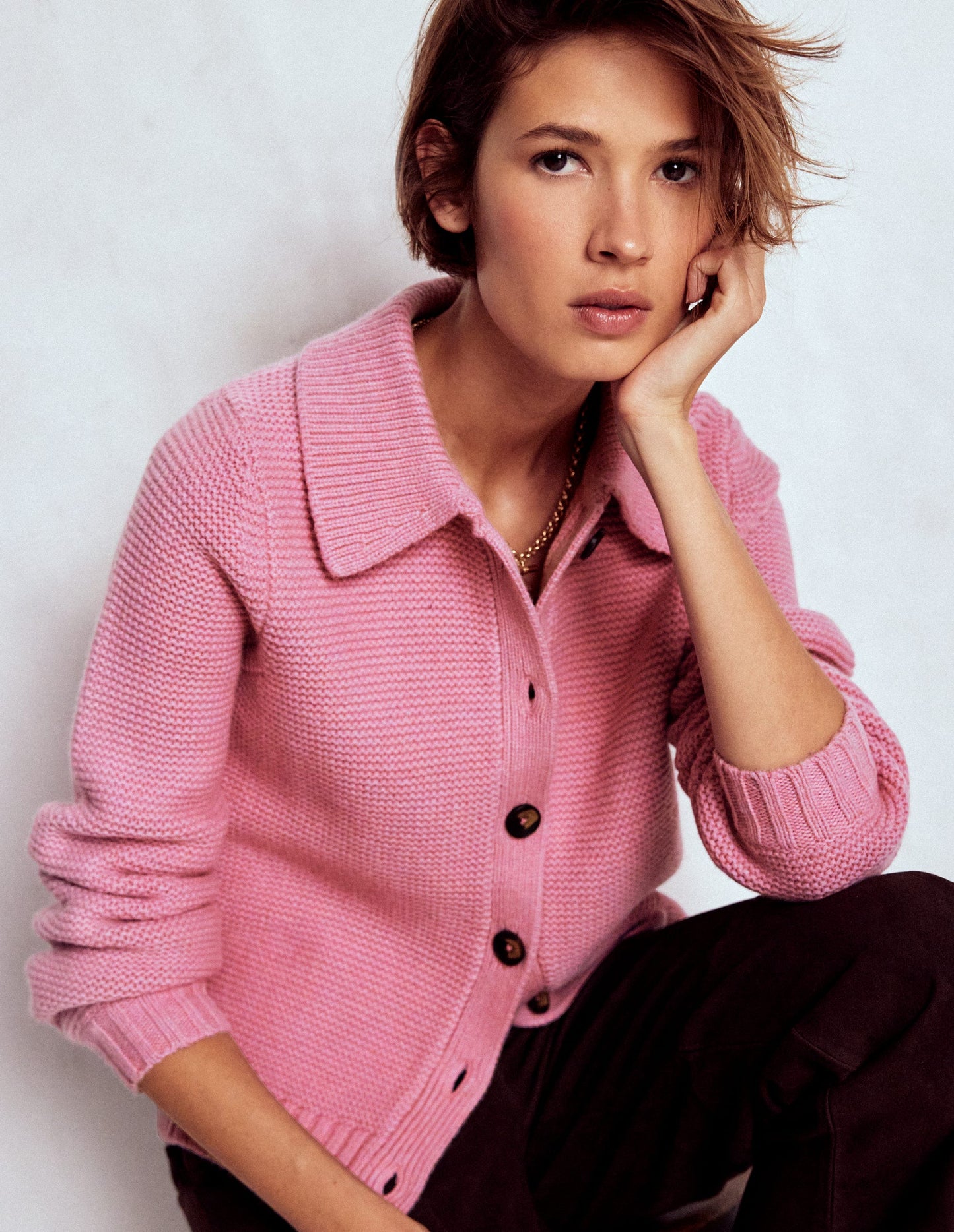 Chunky Collar Knitted Jacket-Blush Pink