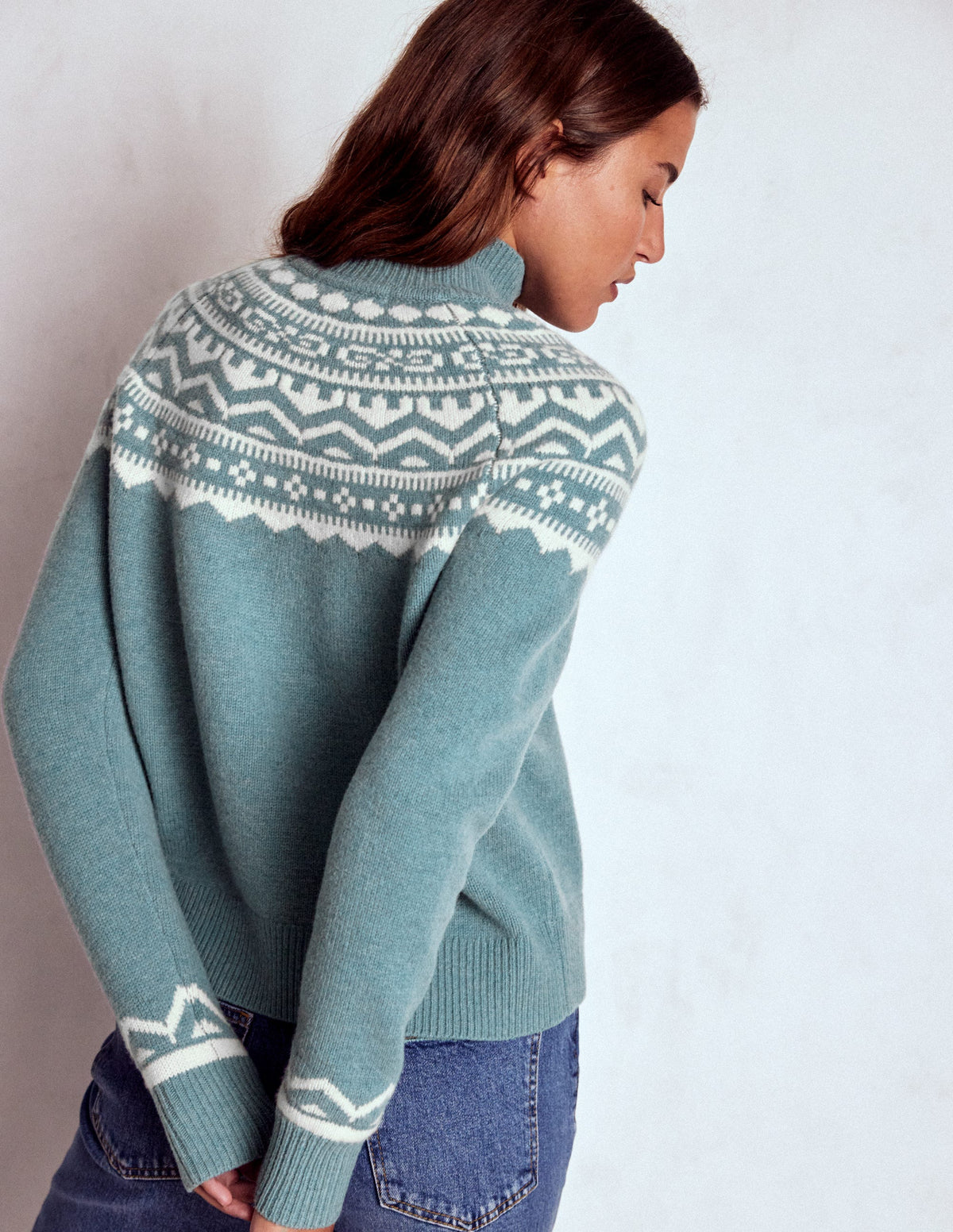 Marion Merino High Neck Jumper-Cloud Blue, Fair Isle - Image 3