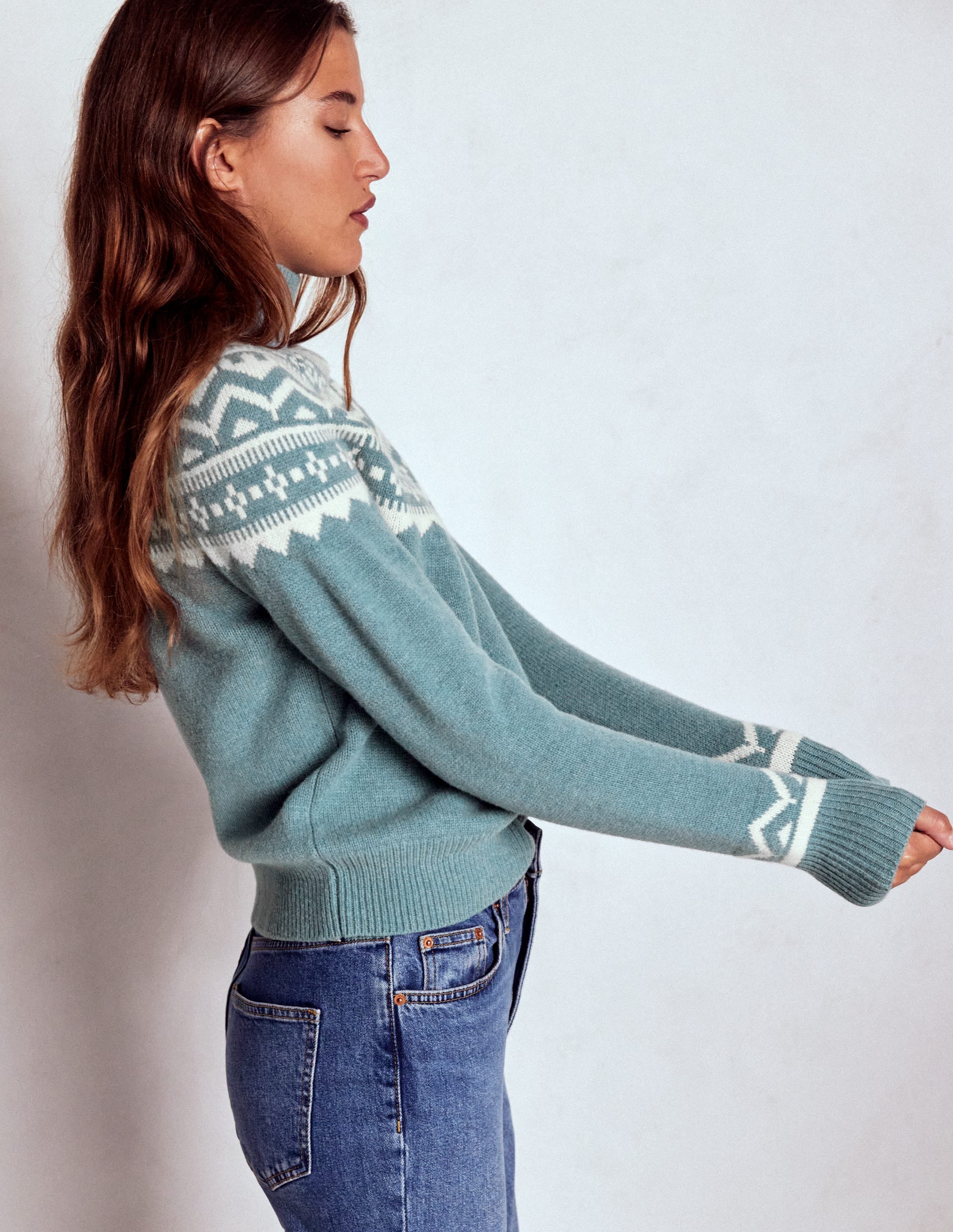 Marion Merino High Neck Jumper-Cloud Blue, Fair Isle - Image 4