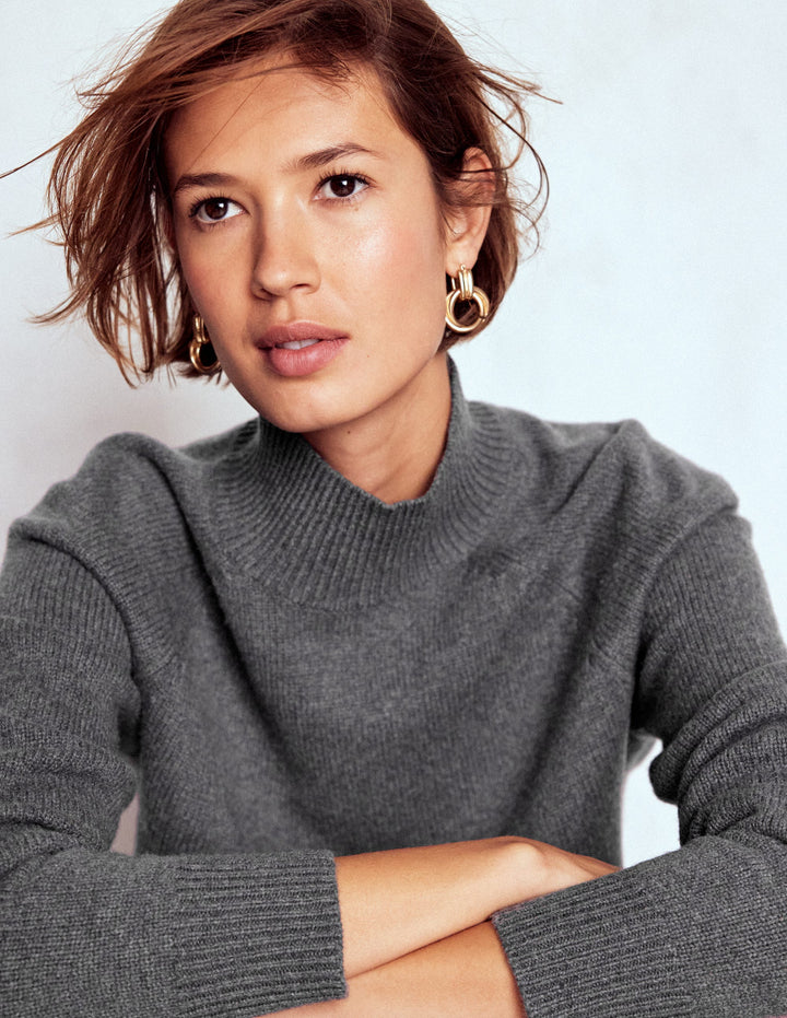 Marion Merino High Neck Jumper-Charcoal Melange
