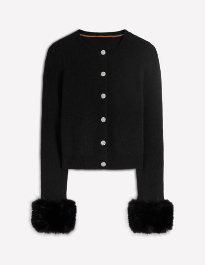Fur Trim Cardigan-Black-7