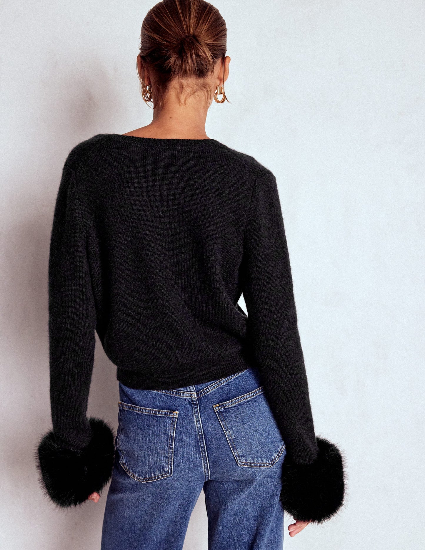 Fur Trim Cardigan-Black