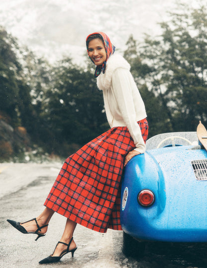 Fur Collar Cropped Cardigan-Warm Ivory-1