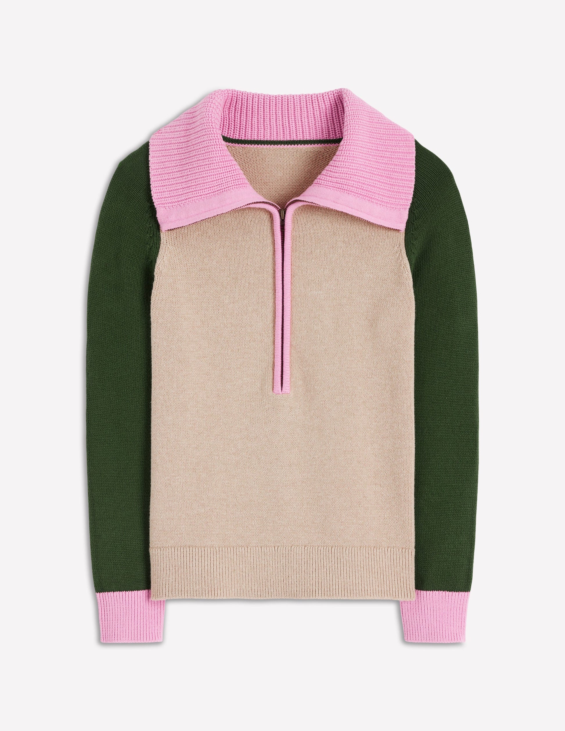 Lucy Half-zip Jumper-Chinchilla Melange, Green Fir-6