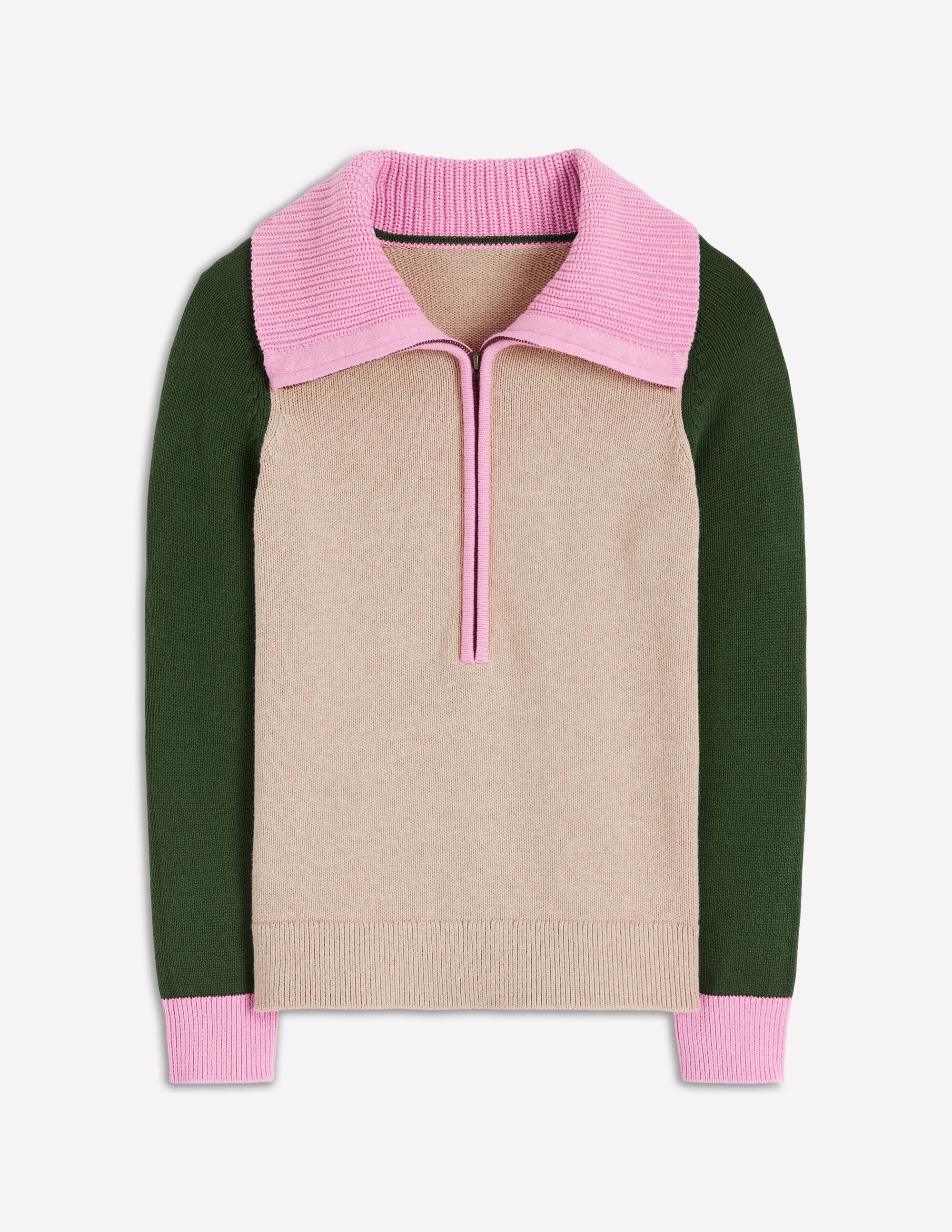 Lucy Half Zip Jumper-Chinchilla Melange, Green Fir - Image 6