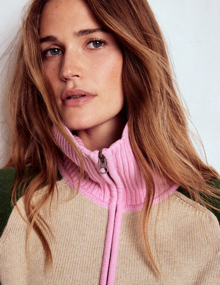 Lucy Half-zip Jumper-Chinchilla Melange, Green Fir
