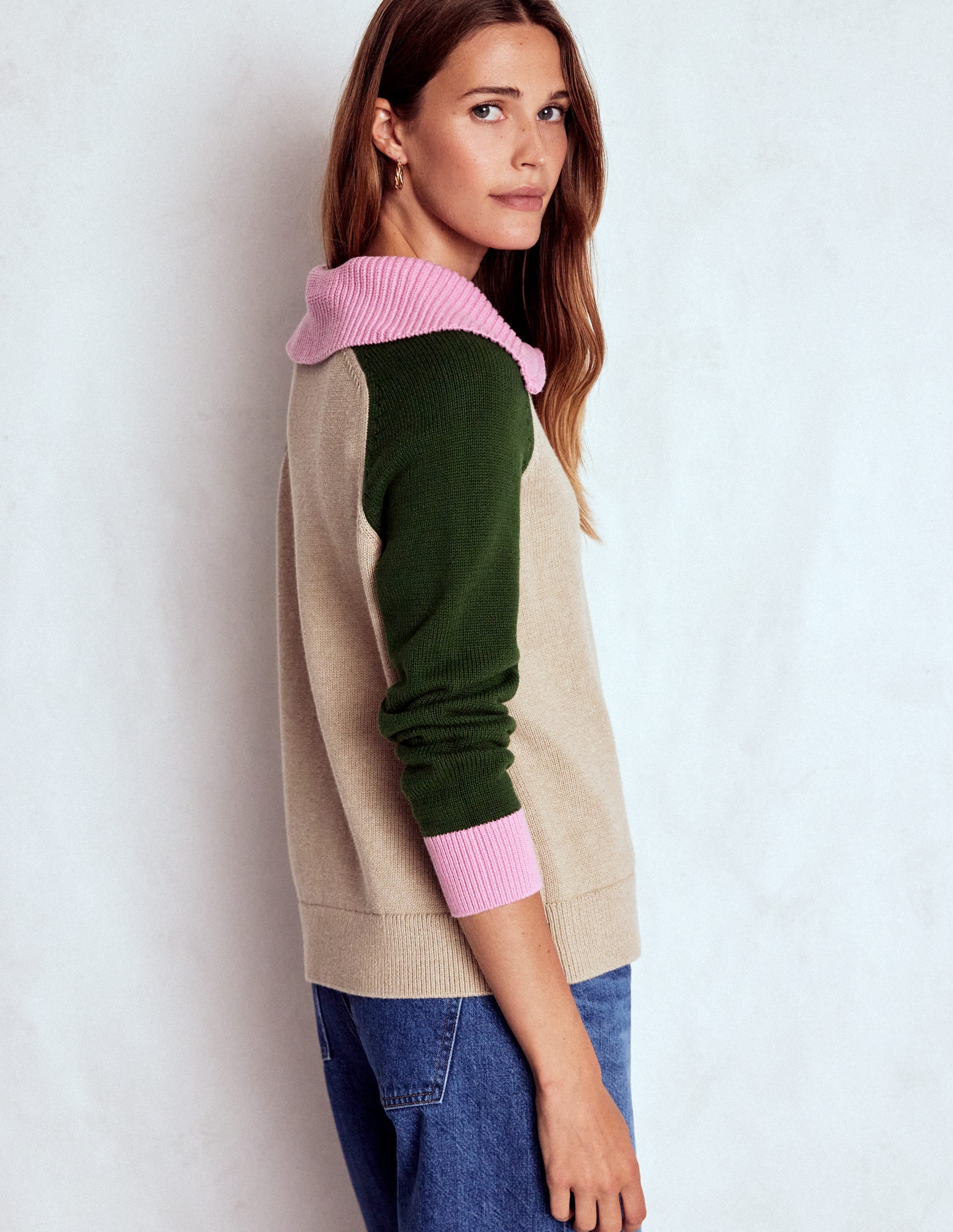 Lucy Half Zip Jumper-Chinchilla Melange, Green Fir - Image 3