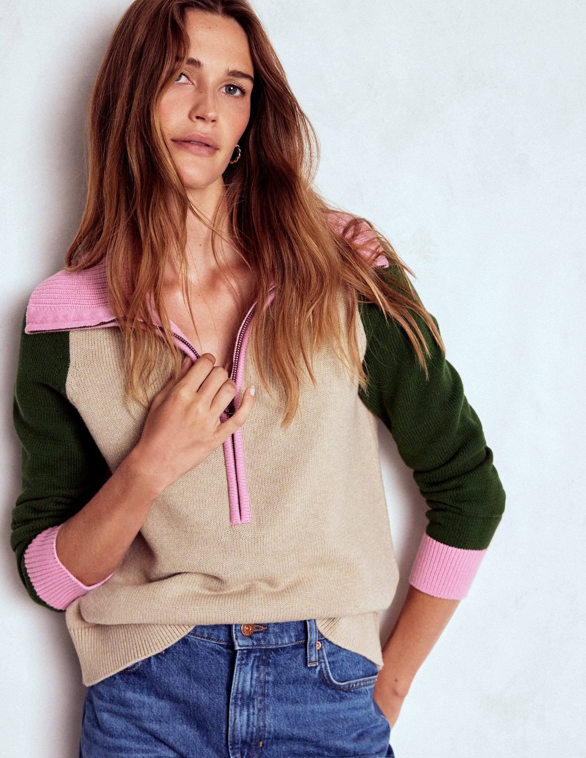 Lucy Half Zip Jumper-Chinchilla Melange, Green Fir - Image 4