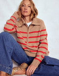 Lucy Half Zip Jumper-Camel Melange, Red Stripe