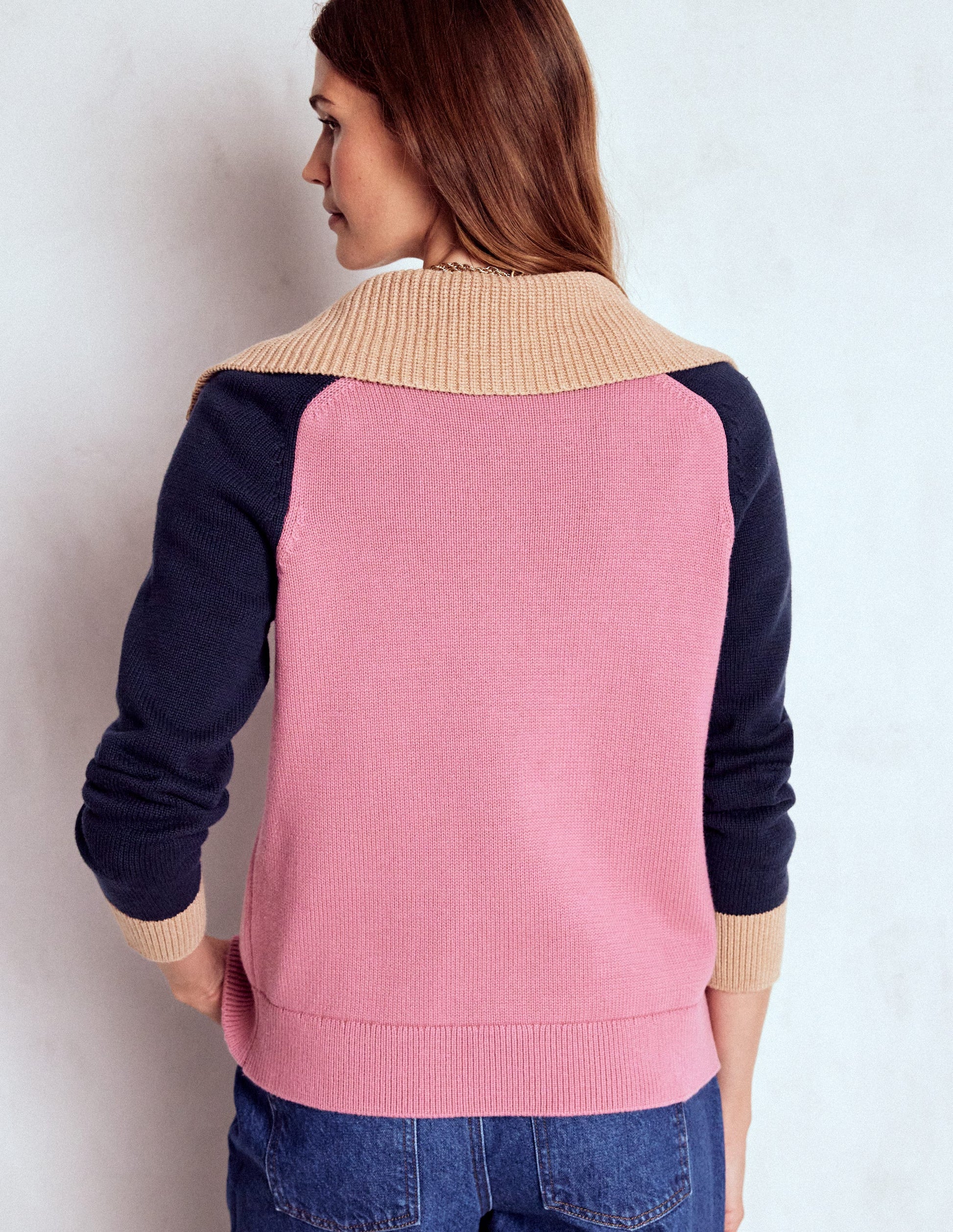 Lucy Half-zip Jumper-Pink Heather, Navy-4