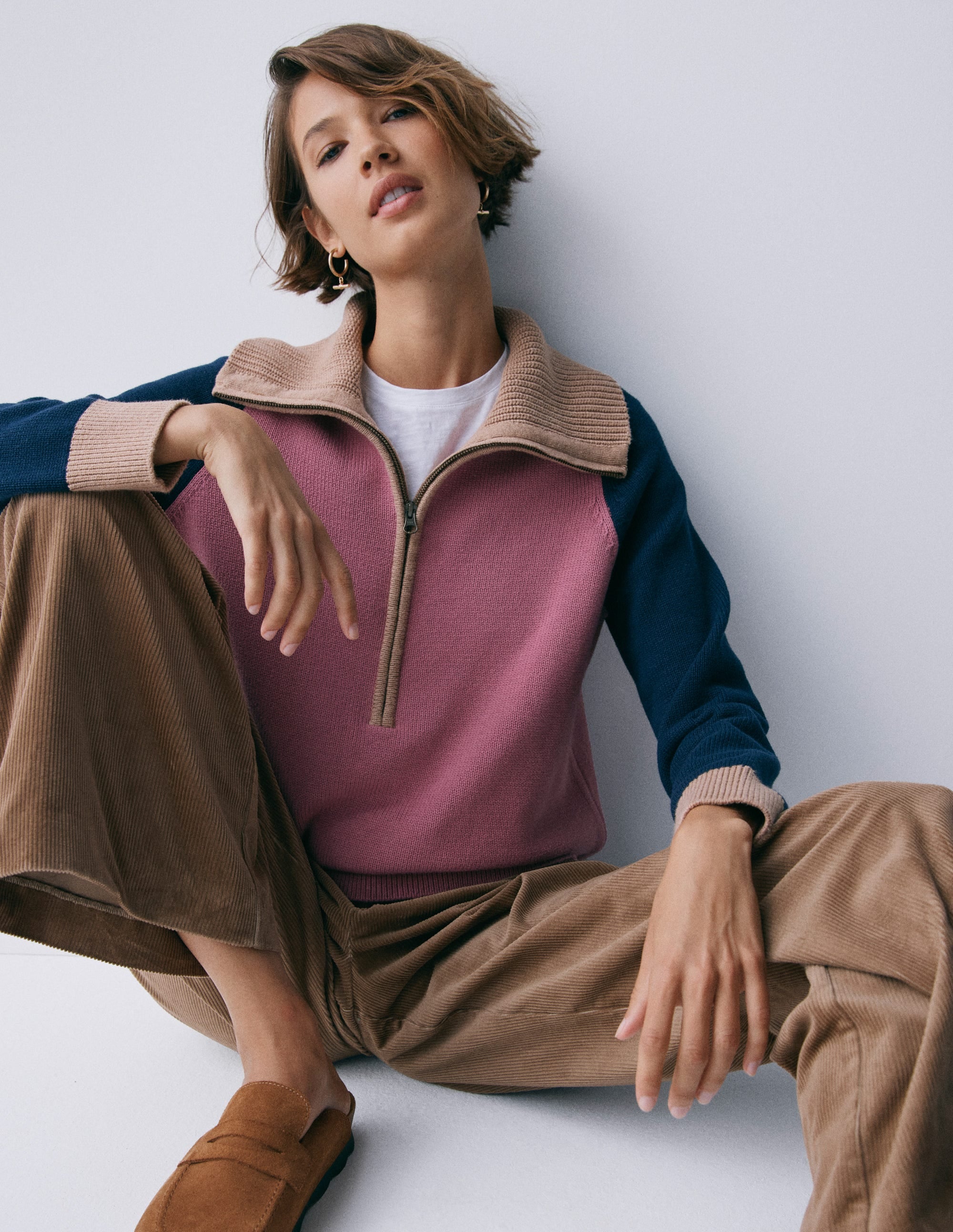 Lucy Half Zip Jumper-Pink Heather, Navy - Image 5