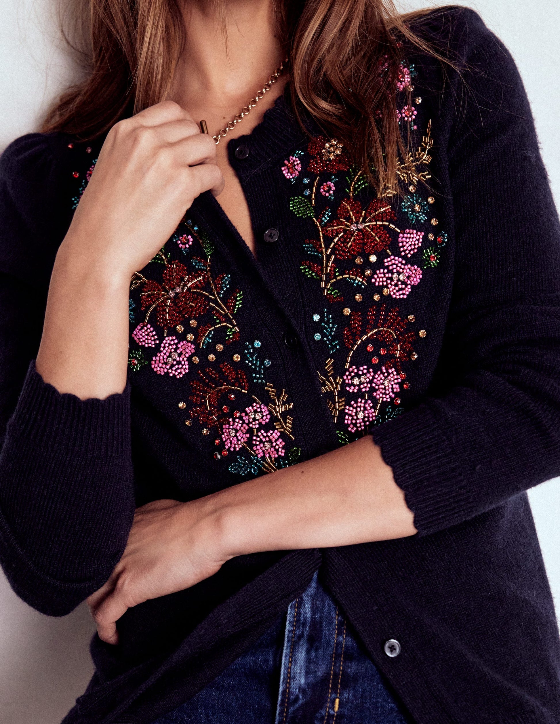 Elizabeth Embellished Cardigan-Navy, Floral Embellishment-3