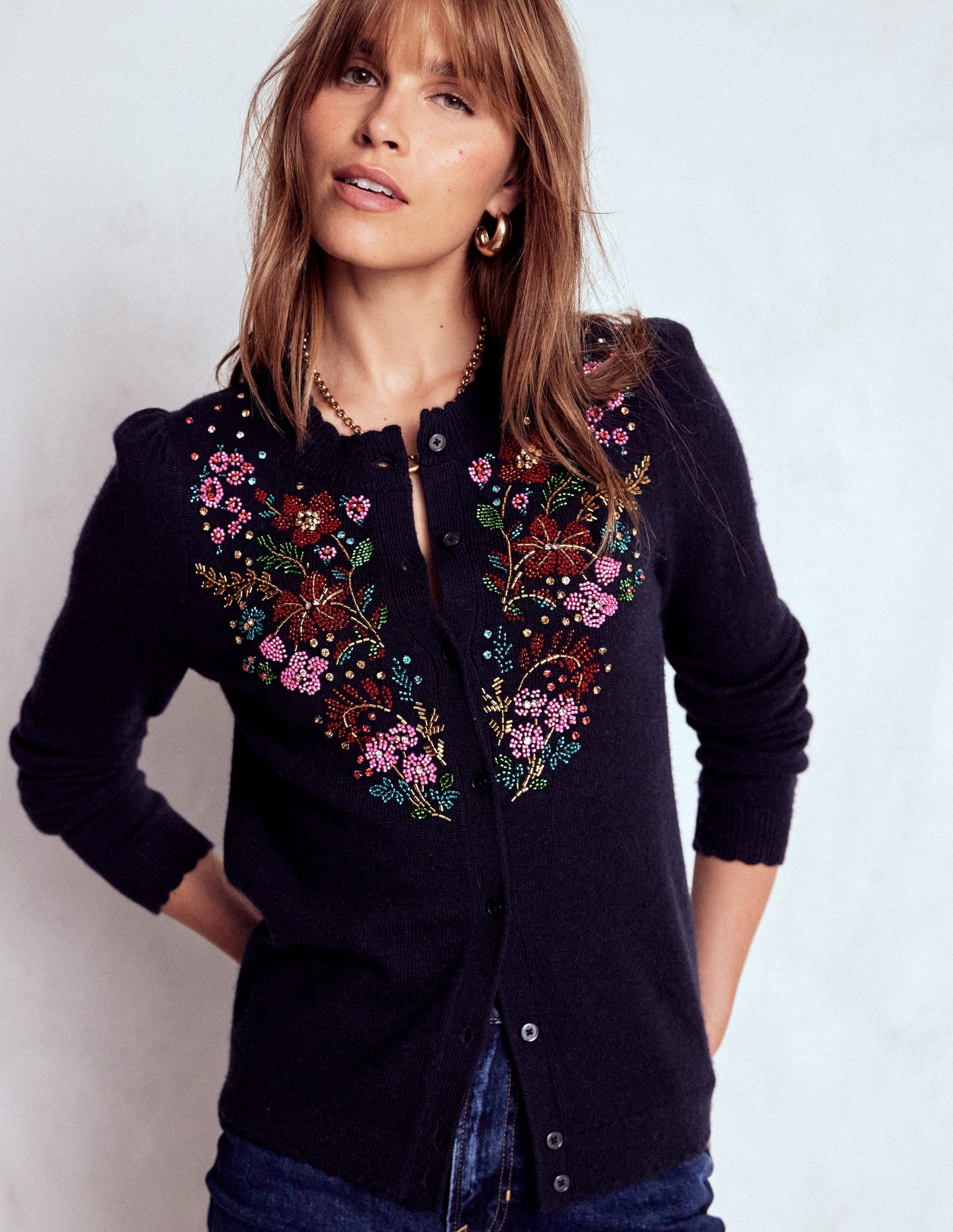 Elizabeth Embellished Cardigan-Navy, Floral Embellishment-5