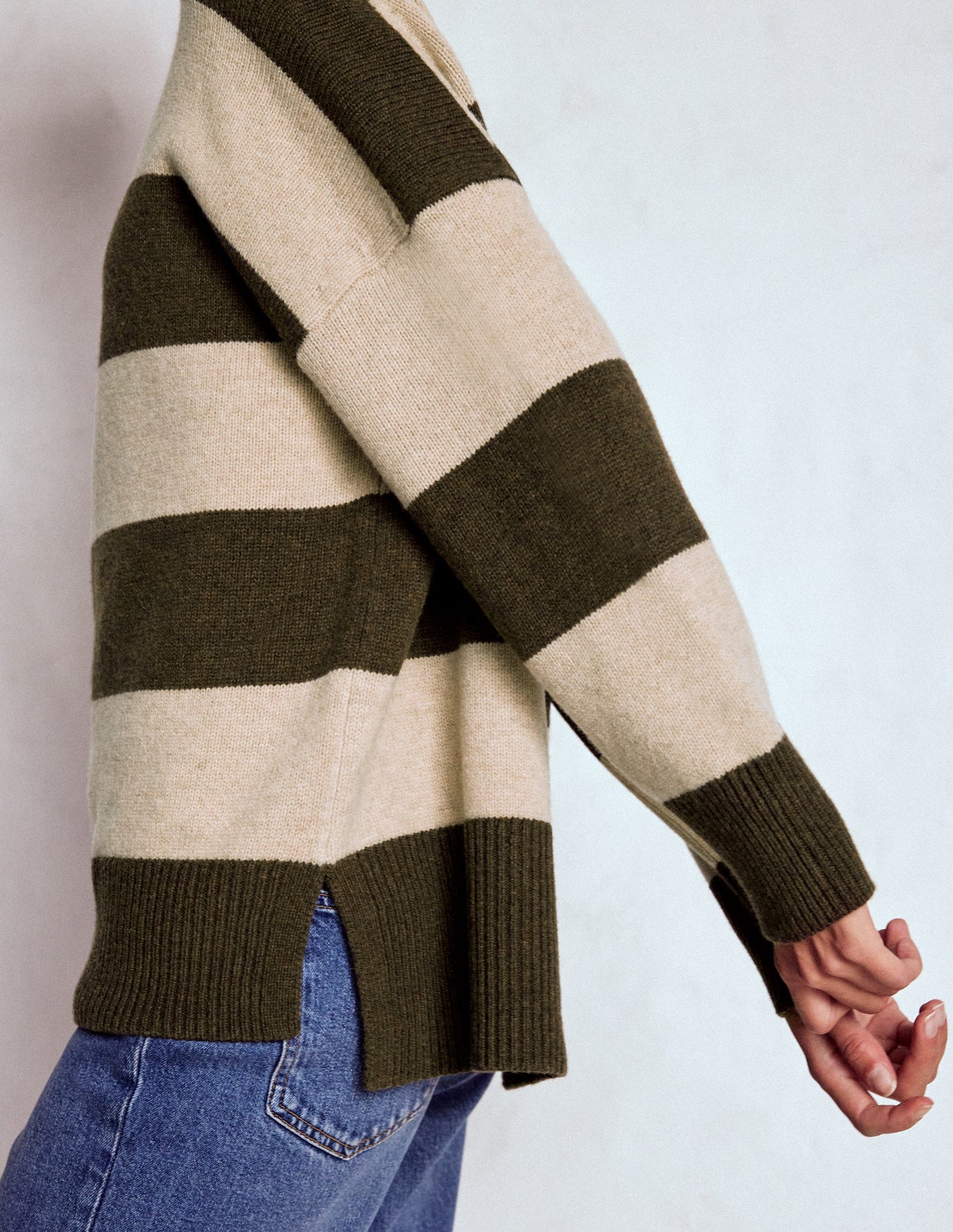 Polly Merino Roll Neck Jumper-Marsh, Linen Stripe