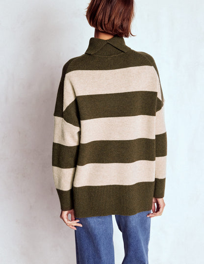 Polly Merino Roll Neck Jumper-Marsh, Linen Stripe-3