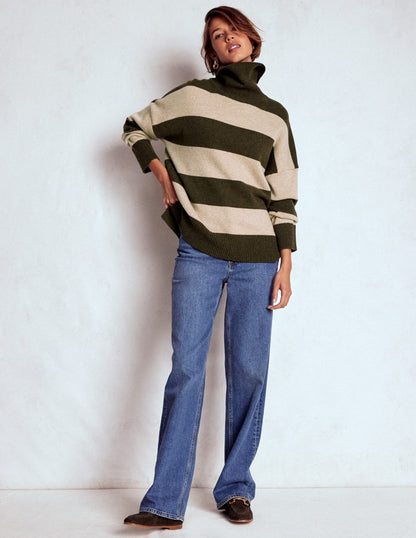 Polly Merino Roll Neck Jumper-Marsh, Linen Stripe-5