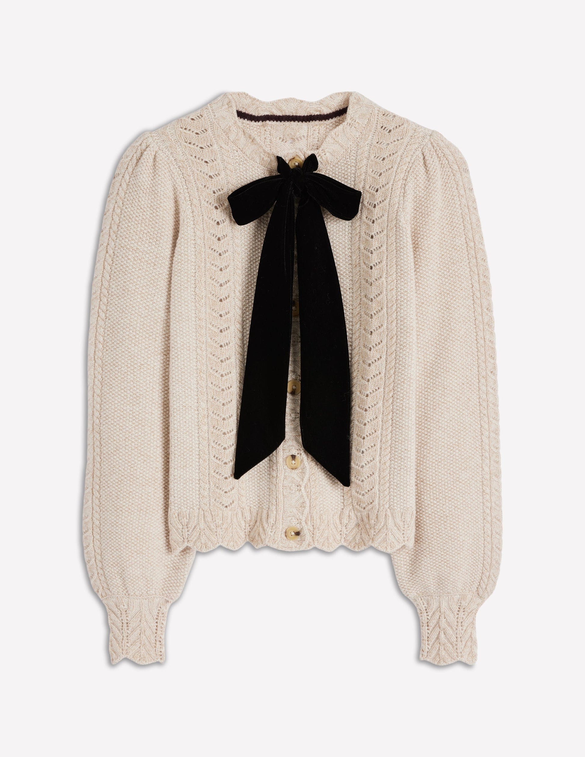 Velvet Bow Cable Cardigan-Gold Sparkle-7