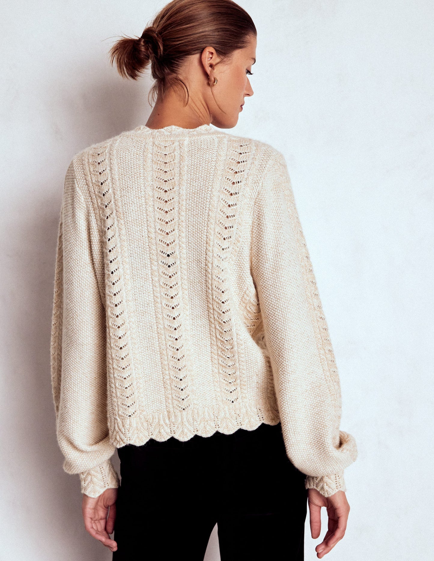 Velvet Bow Cable Cardigan-Gold Sparkle