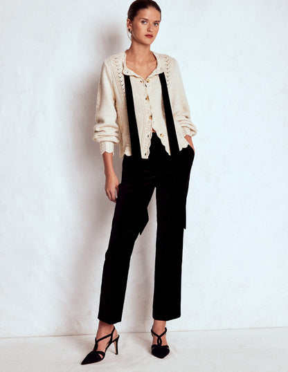 Velvet Bow Cable Cardigan-Gold Sparkle-4