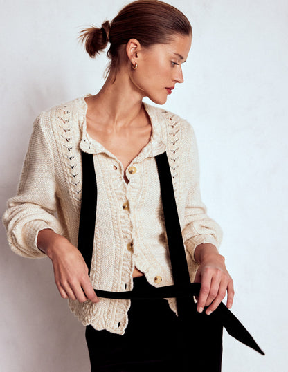 Velvet Bow Cable Cardigan-Gold Sparkle-5