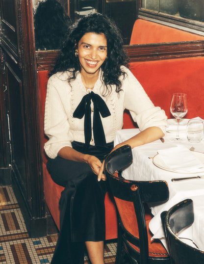 Velvet Bow Cable Cardigan-Gold Sparkle-6