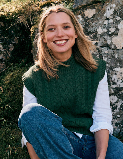 Amara Merino Cable Tank-Green Fir-2
