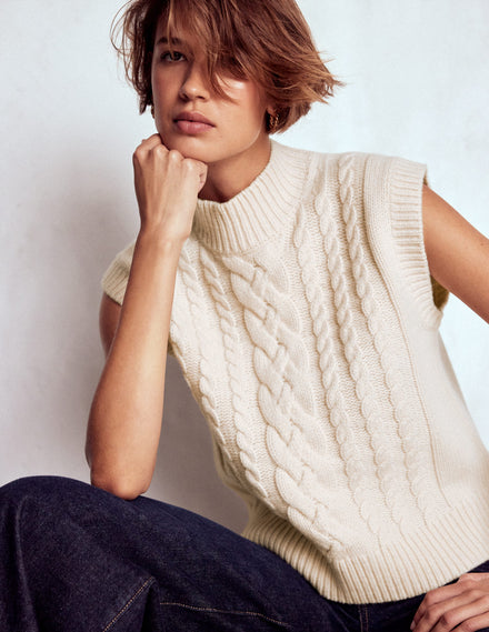 Amara Merino Cable Tank-Warm Ivory