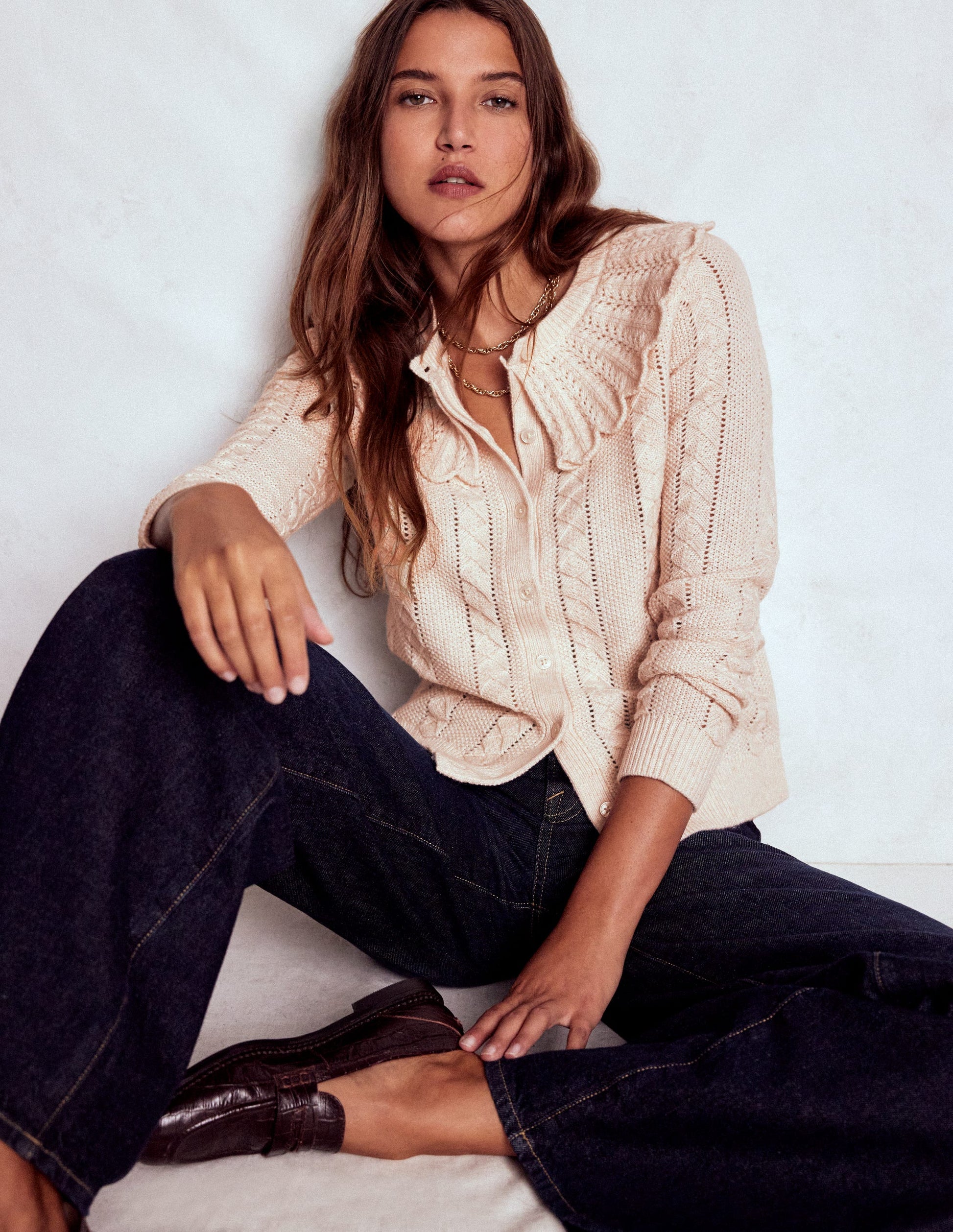 Scallop Collar Cardigan-Warm Ivory Melange-2