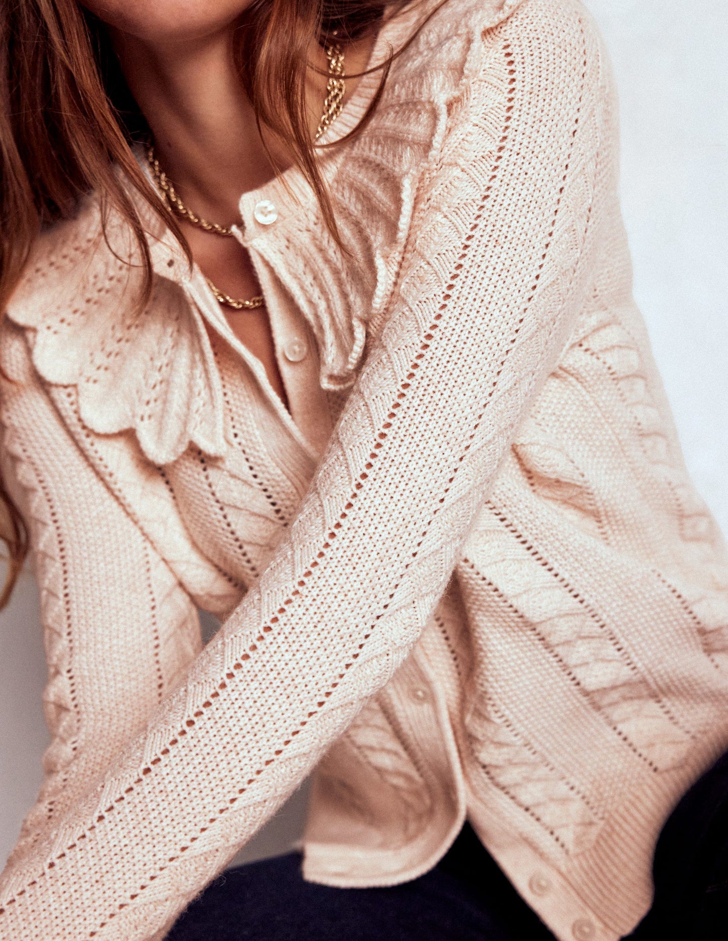 Scallop Collar Cardigan-Warm Ivory Melange