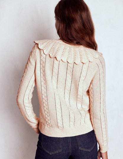 Scallop Collar Cardigan-Warm Ivory Melange-4