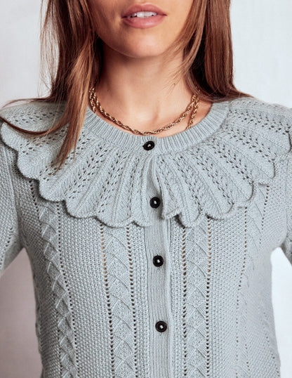 Scallop Collar Cardigan-Seamist Blue Melange-5